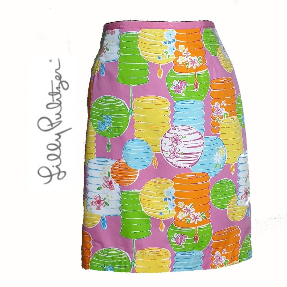 Lilly Pulitzer Pink Lantern-Print Cotton Skirt With Grosgrain Ribbon Trim